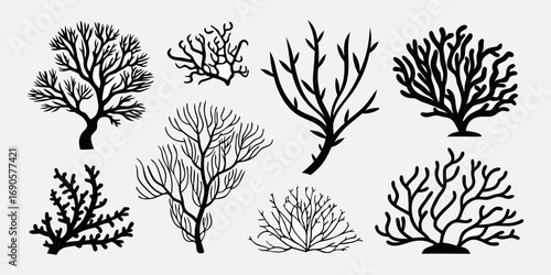 You've uploaded an image that appears to be a collection of coral silhouette illustrations. These silhouettes showcase a wide variety of coral shapes and structures, including branching corals, fan co
