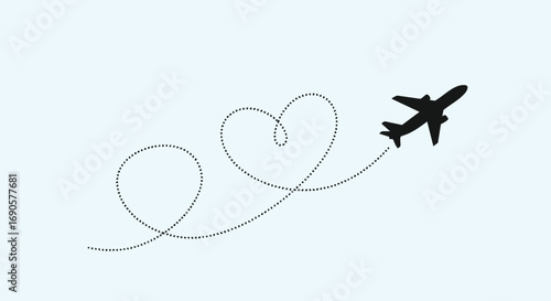 Dreamy airplane flight path with heart in the sky for romantic travel getaway adventures and vacation planning