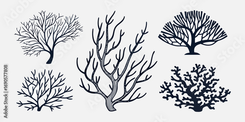 You've uploaded an image that appears to be a collection of coral silhouette illustrations. These silhouettes showcase a wide variety of coral shapes and structures, including branching corals, fan co