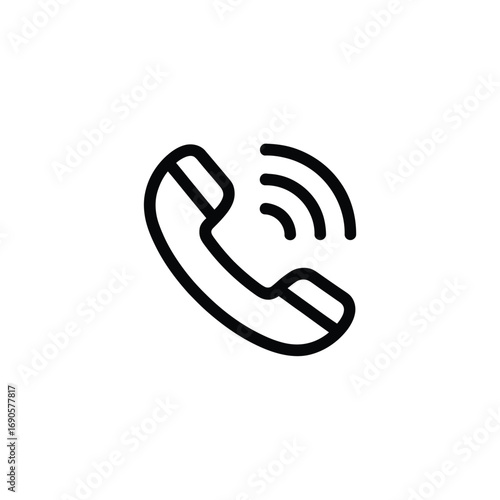 Black outline icon of a telephone handset with sound waves call communication