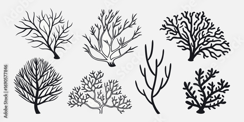You've uploaded an image that appears to be a collection of coral silhouette illustrations. These silhouettes showcase a wide variety of coral shapes and structures, including branching corals, fan co