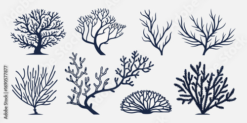 You've uploaded an image that appears to be a collection of coral silhouette illustrations. These silhouettes showcase a wide variety of coral shapes and structures, including branching corals, fan co