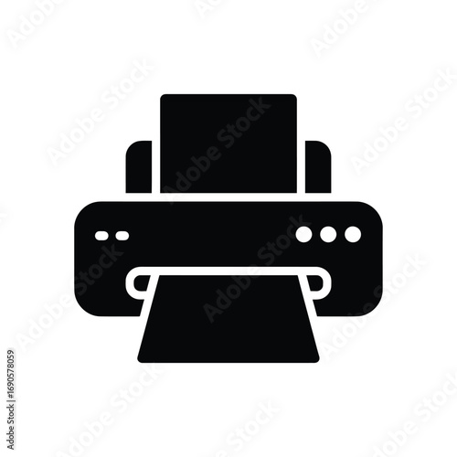 Black printer symbol with paper feed and output on white icon office