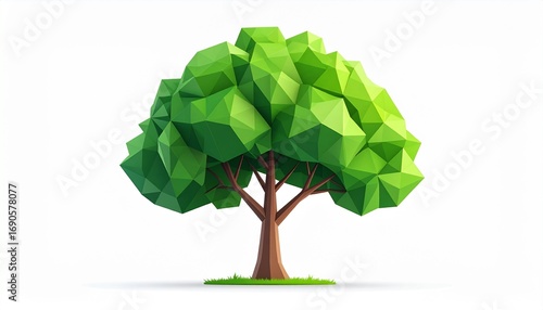 Low Poly Tree on White Background