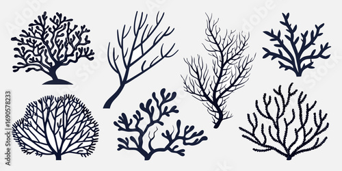 You've uploaded an image that appears to be a collection of coral silhouette illustrations. These silhouettes showcase a wide variety of coral shapes and structures, including branching corals, fan co