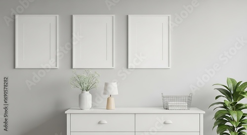 White Picture Frames on a Light Gray Wall.