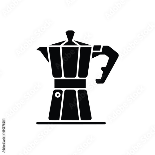 Black silhouette of a classic moka pot coffee maker on a white background stovetop espresso maker