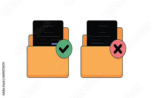 Document Upload and Download Icons Displayed on Folders, Representing Successful and Failed Operations