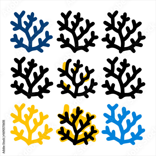 You've uploaded an image that appears to be a collection of coral silhouette illustrations. These silhouettes showcase a wide variety of coral shapes and structures, including branching corals, fan co