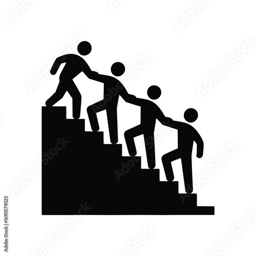 Black silhouette of people helping each other climb stairs, symbolizing teamwork cooperation