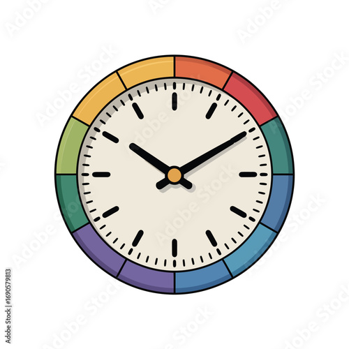 Free Download Colorful clock face with rainbow segments and black clock hands time - GFXLoad