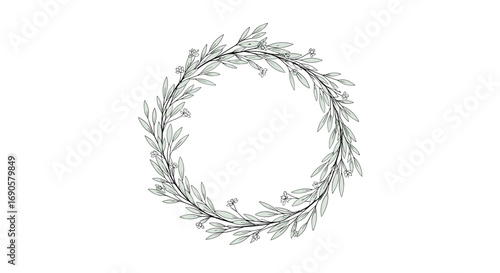 Elegant hand drawn botanical wreath with delicate leaves and twigs for decorative purposes