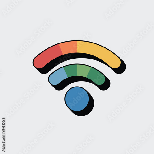 Colorful Wi- Fi signal icon with rainbow colored waves on white background wifi wireless