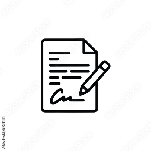 Icon of a document with signature and pencil for signing contracts paper