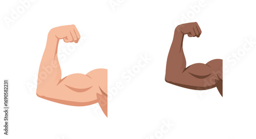 Diverse arm muscles flexing in minimalist flat style on white background