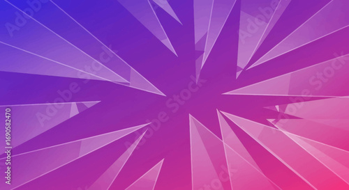Abstract explosion of sharp geometric shards radiating from a central point against a gradient background of purple and pink.