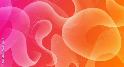 Abstract background with flowing, translucent organic shapes in a vibrant pink, red, and orange gradient.