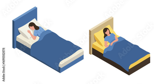 Isometric sleeping: two people in different beds