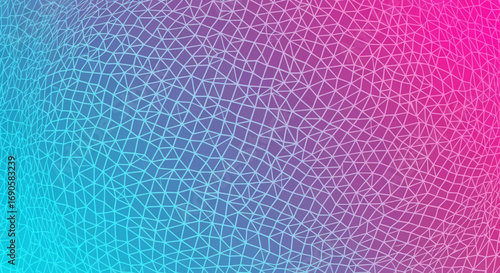 Abstract technological background with a glowing wireframe grid over a vibrant cyan to pink gradient.