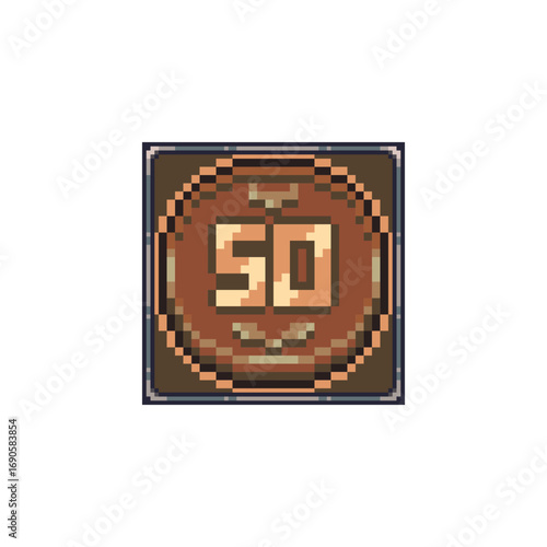 Pixel bronze coin featuring the number 50, representing a low-value in-game currency or collectible in fantasy or adventure games.