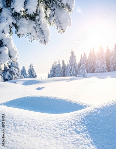 Wallpaper Mural Snowy forest with snowdrifts and snow-covered branches Torontodigital.ca