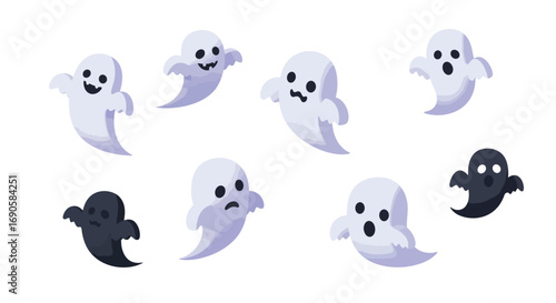 Playful ghosts floating in spooky 3d cartoon style