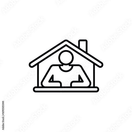 Person inside house outline icon on white background home