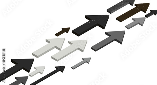 3d arrows in motion: abstract multi-directional growth and progress visualization