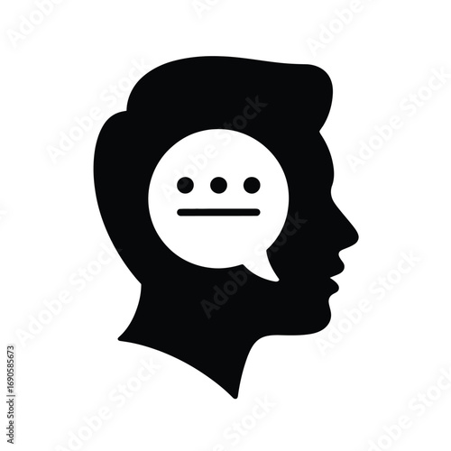 Silhouette of a man's head with a thought bubble containing dots image photo
