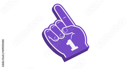 Purple number one foam finger isolated on white background