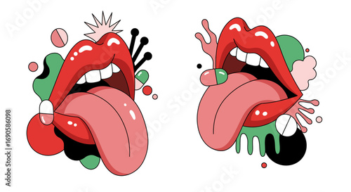 Colorful abstract art with open mouths expressing pop art vibes