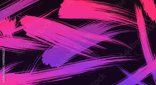 Abstract artwork featuring vibrant brushstrokes in shades of pink and purple against a dark background.
