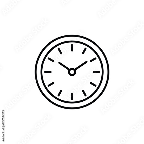 Simple black clock face with hour and minute hands on white background time watch