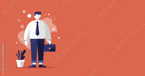 Professional businessman illustration with a briefcase, representing corporate success, career, and employment concepts.