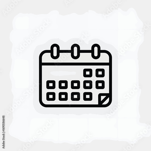 Simple black outline icon of a calendar with a corner turned down date schedule