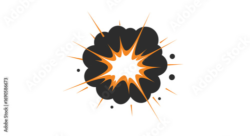 Cartoon explosion with orange and black burst on white background