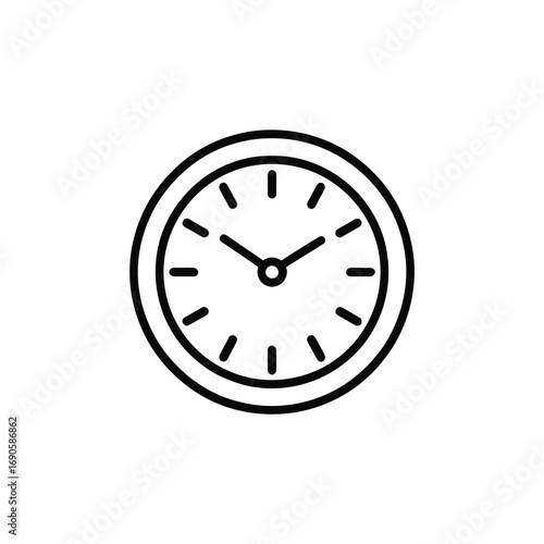 Simple Clock Face Icon with Hands on White Background time watch