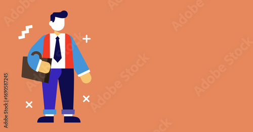 Professional businessman illustration with a briefcase, ideal for corporate, finance, or career-related content. Clean design on an orange background.