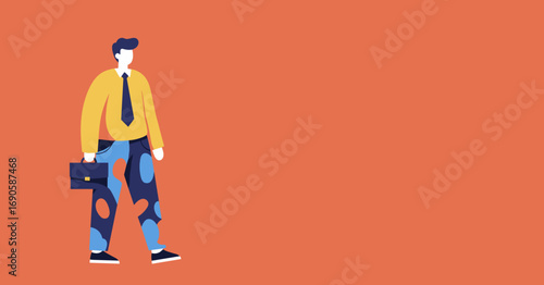 Modern illustration of a confident businessman walking with a briefcase, representing career, ambition, and corporate success. Ideal for business, finance, and marketing.