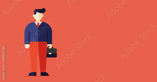 Stylized illustration of a confident professional man holding a briefcase, embodying career and corporate success with ample copy space for design.