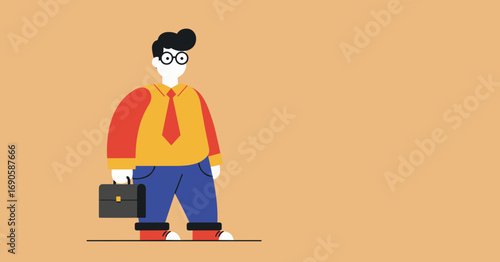 Stylized illustration of a confident man in business attire with a briefcase, ready for work or school, symbolizing ambition and career.