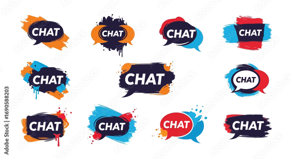 Naklejka premium Creative Collection of Colorful Chat Speech Bubbles.