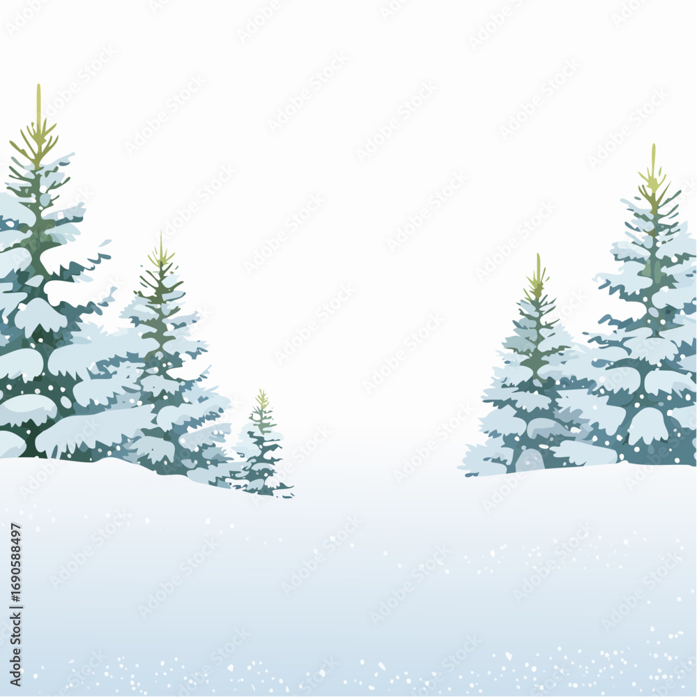 Obraz premium Snowy forest with snowdrifts and snow-covered spruce branches