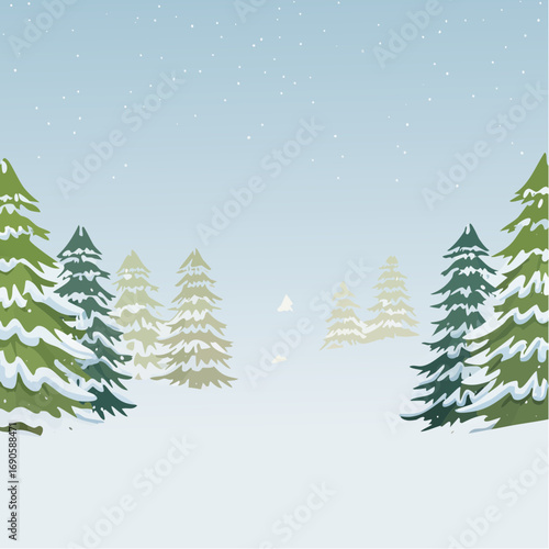 Snowy forest with snowdrifts and snow-covered spruce branches