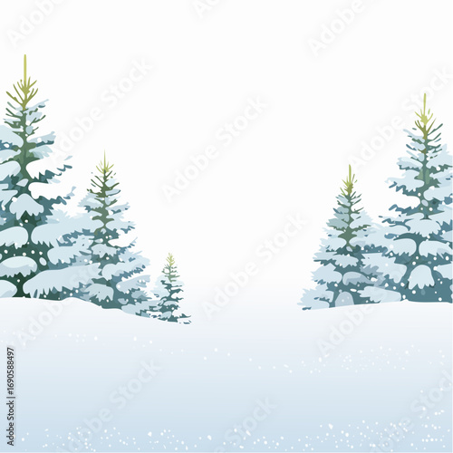 Snowy forest with snowdrifts and snow-covered spruce branches