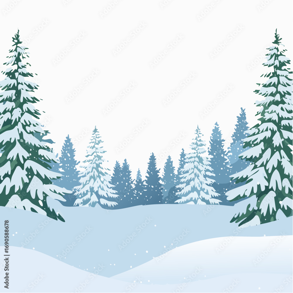 Obraz premium Snowy forest with snowdrifts and snow-covered spruce branches