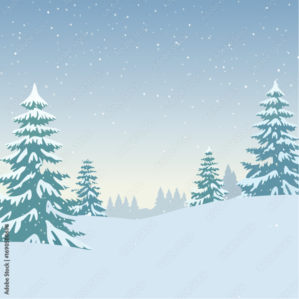 Fototapeta premium Snowy forest with snowdrifts and snow-covered spruce branches