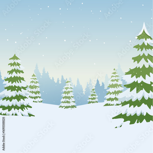 Snowy forest with snowdrifts and snow-covered spruce branches