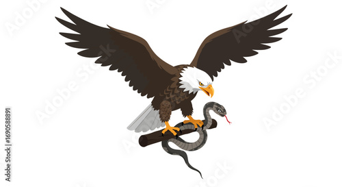 Eagle with snake in talons: bold wildlife symbolism with dynamic flat design