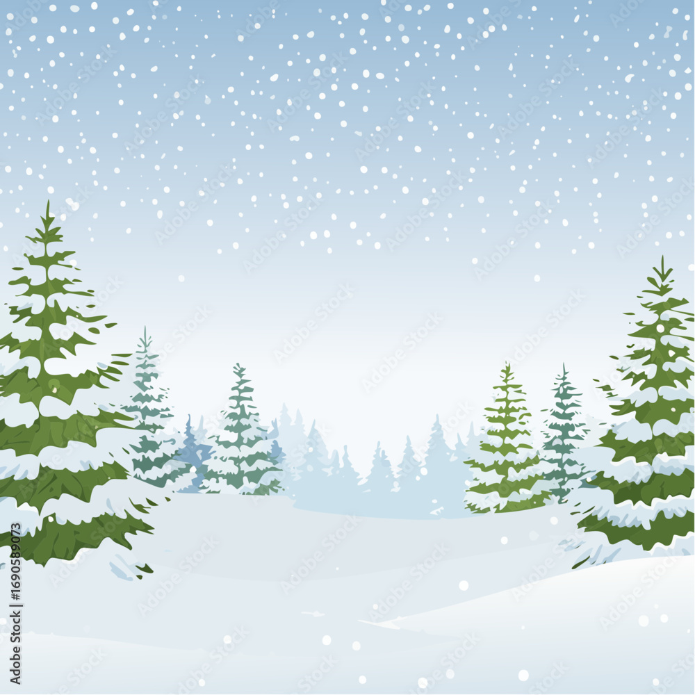 Obraz premium Snowy forest with snowdrifts and snow-covered spruce branches